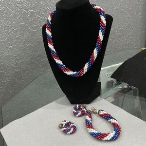vintage patriotic pearl beaded necklace set